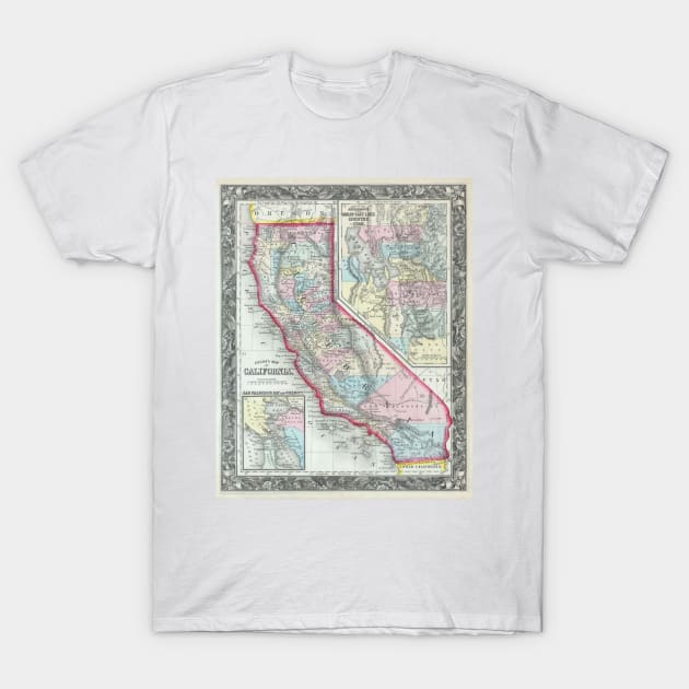 Vintage Map of California (1860) T-Shirt by Bravuramedia